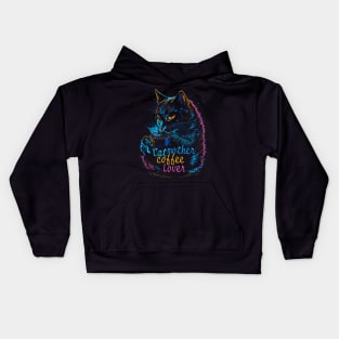 Cat mother coffee lover neon Kids Hoodie